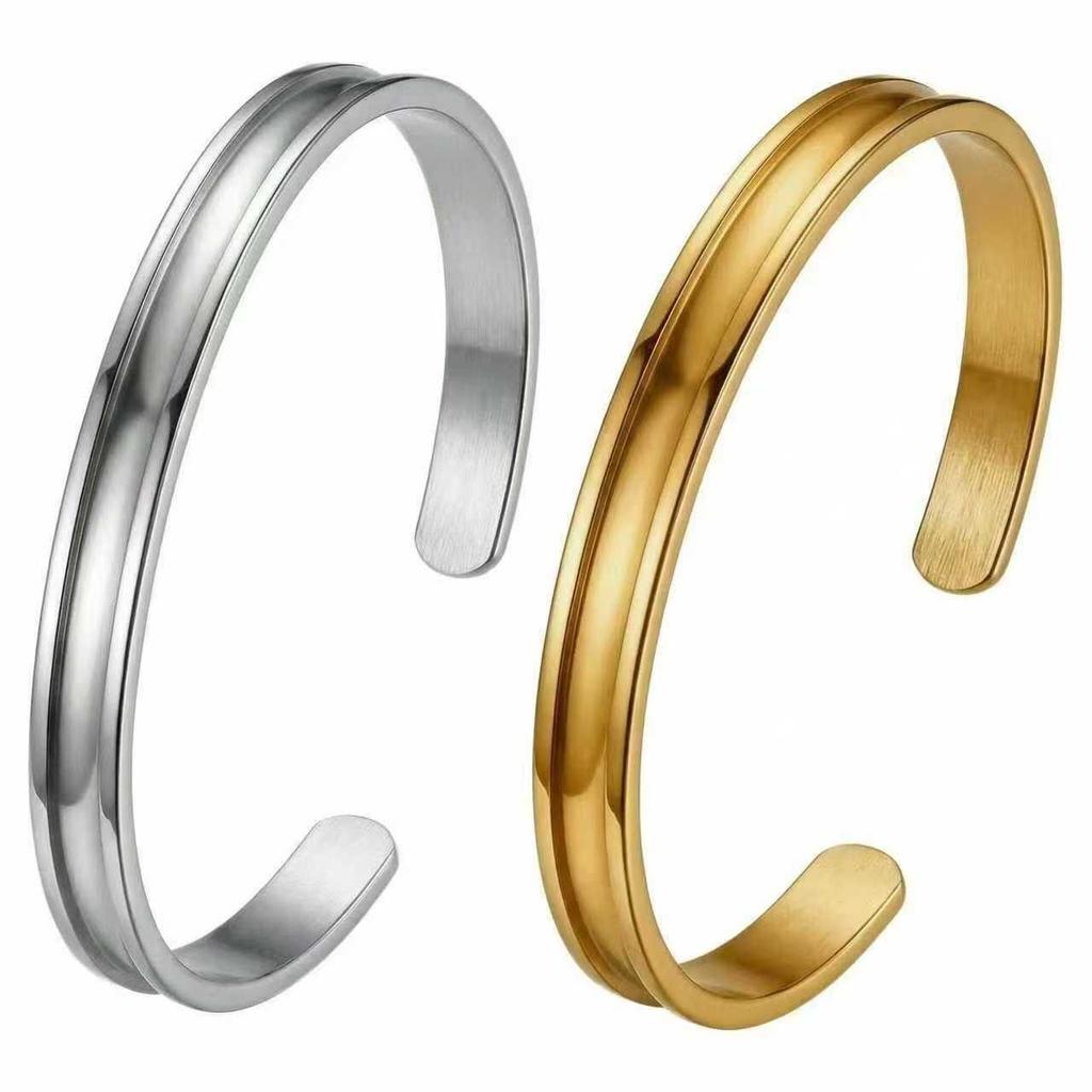Elegant 4MM Open Titanium Steel Bracelet - Available In 3 Colors, Customizable with Laser Engraving