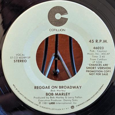 7inch Record BOB MARLEY  Reggae On Broadway 46023PROMO Cotillion 1981 US Reggae Ska  Dub Used