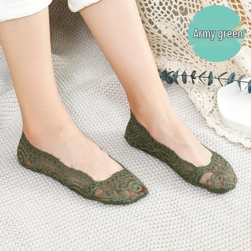 Șosete Scurte din Dantelă Stil Japonez pentru Femei - Drăguțe, Subțiri, cu Talpă din Bumbac Antiderapantă cu Silicon, Șosete Invizibile Tip Barcă de Primăvară/Vară