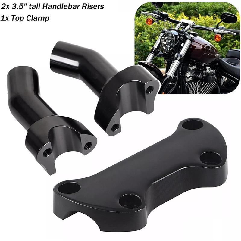 Black Top Cover 3.5 Inch Handlebar Risers Clamp For Dyna Softail Sportster XL