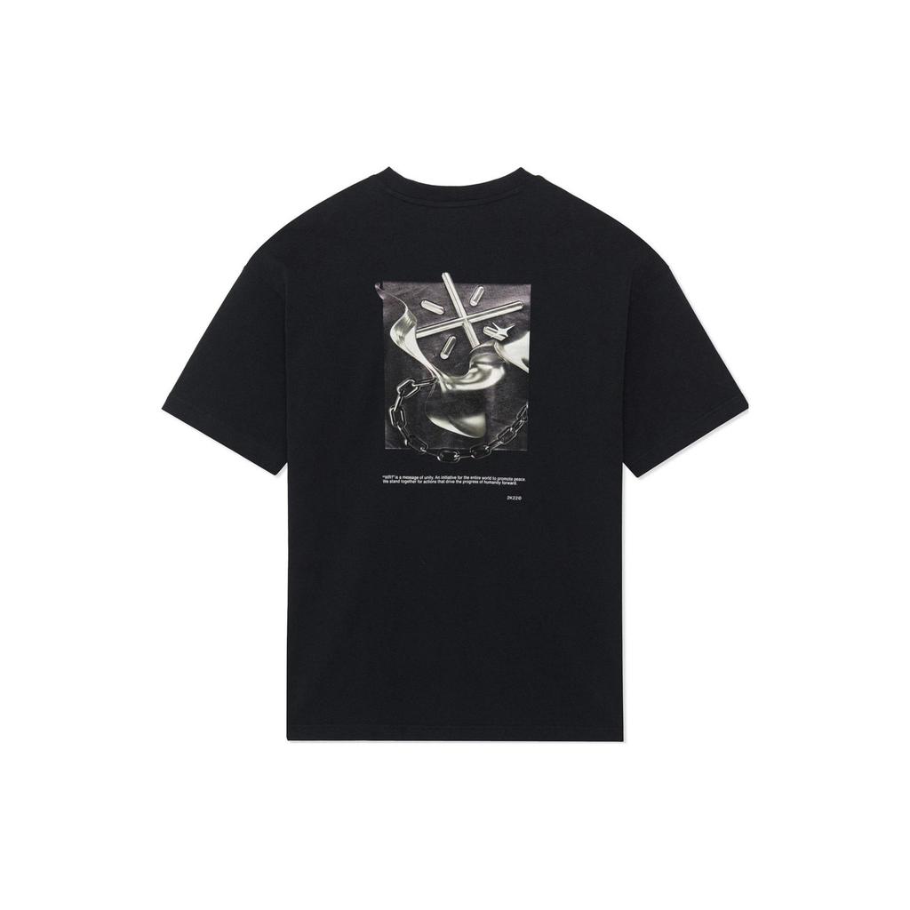 Lining Solid Color Crew Neck Loose Short Sleeve T-Shirt Unisex Tops Black AHSS649-1
