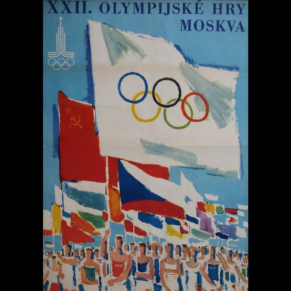 

Москва 1980 Олімпійські ігри Вінтажний Металевий Бляшаний Знак Декор для Спортивного Бару 20x30см