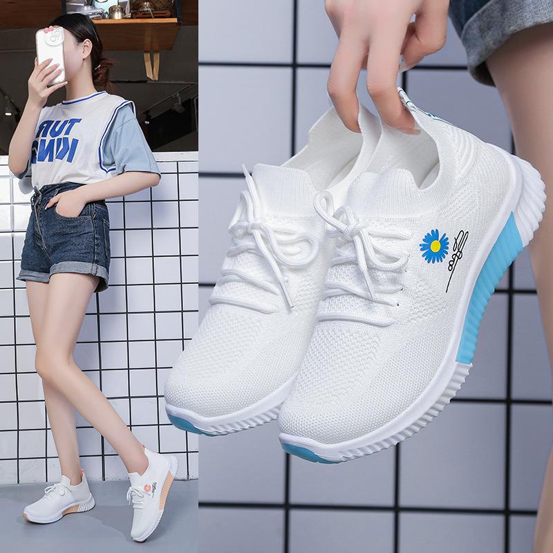 

[Одна пара по желанию] Летние маленькие белые туфли с ромашками, летящая тканая женская обувь, дышащая женская обувь 40