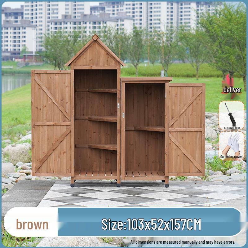 Waterproof Outdoor Wooden Storage Cabinet for Garden Tools - Anti-Corrosion and Sun Protection, Ideal for Courtyard and Balcony Use.