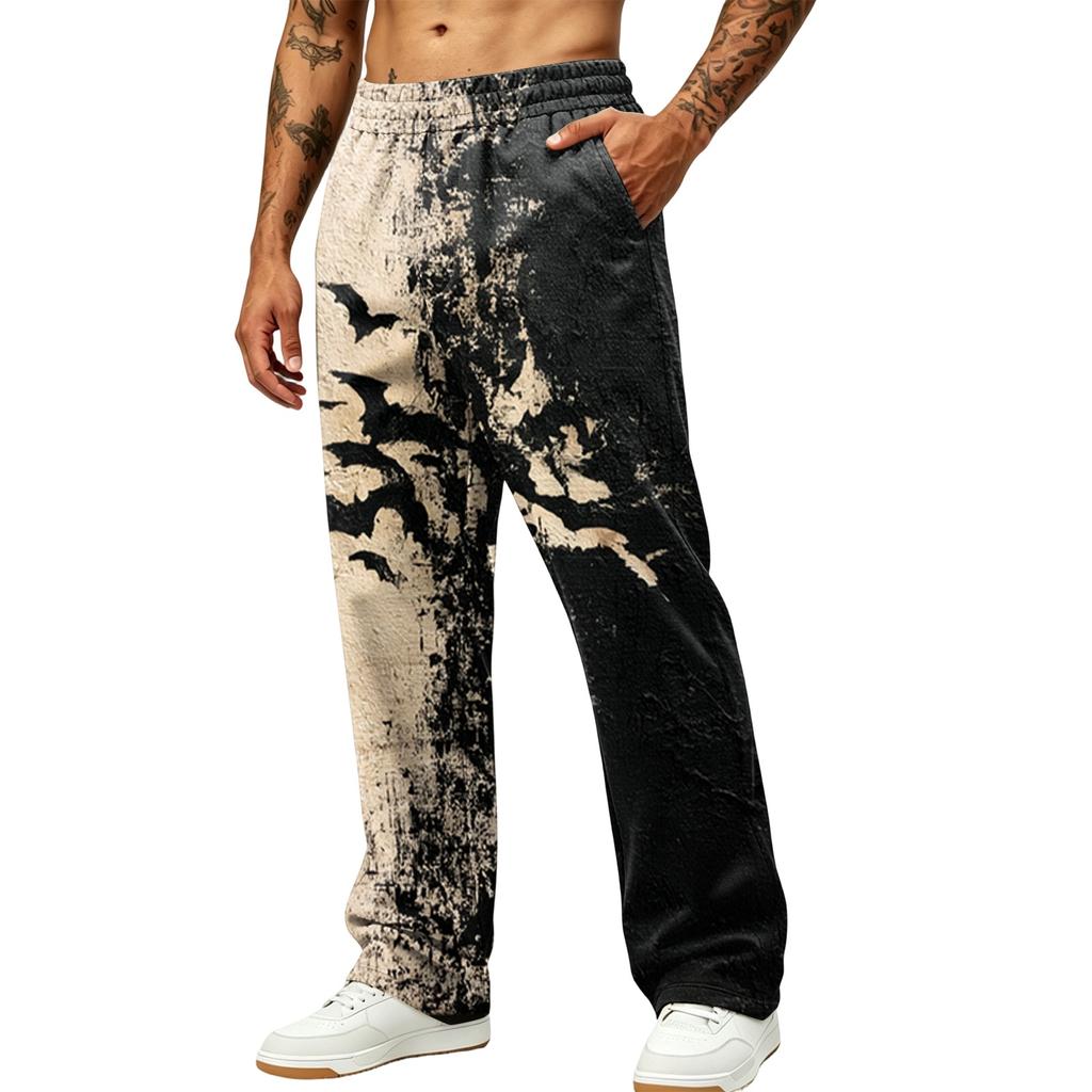 Men's Loose Wide Leg Cargo Jogger Pants with Pockets Halloween Print for Casual Outdoor Wear