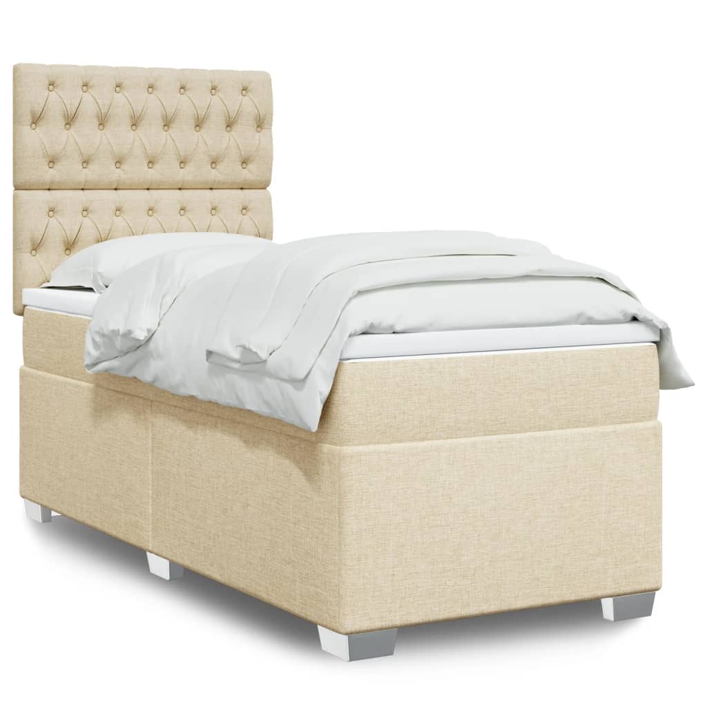 Box Spring Bed with Mattress Cream 90 x 190 cm Fabric