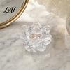 Grooved Candle Holder Crystal Lotus Flower Tealight Holders Glass Tea Light Candlestick Decor Wax Catching with Deep Plate Multifunctional