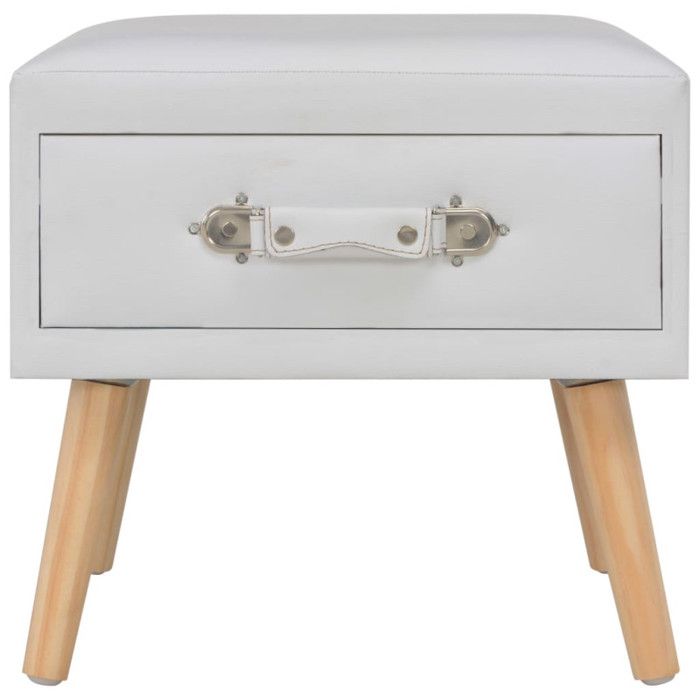 Table de chevet - VIDAXL - Blanc - 40x35x40 cm - Similicuir - 1 tiroir