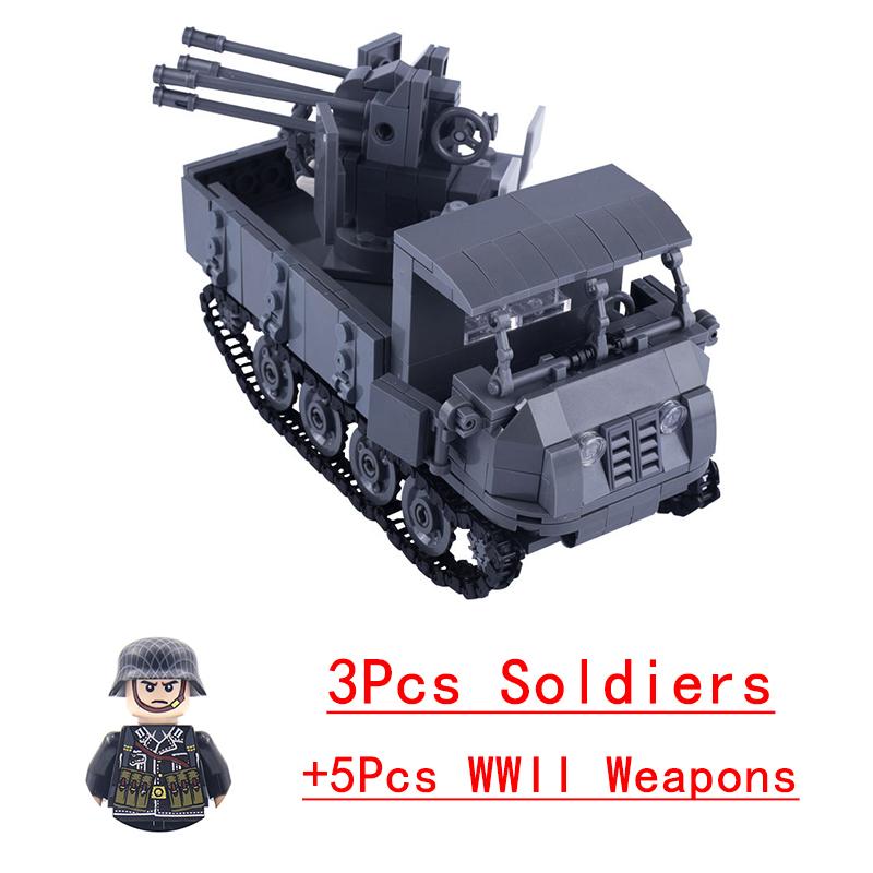 Non-Toxic Wwii Military North African Campaign Wheeled Armored Vehicle Tank Cannon Soldier Figures Building Blocks Weapon Truck Army Toy