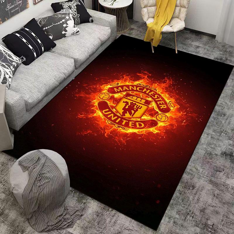 "Manchester United Logo Carpet with Fiery Background for Home Decor" Suitable for use as an anti-slip for living room bedroom sofas