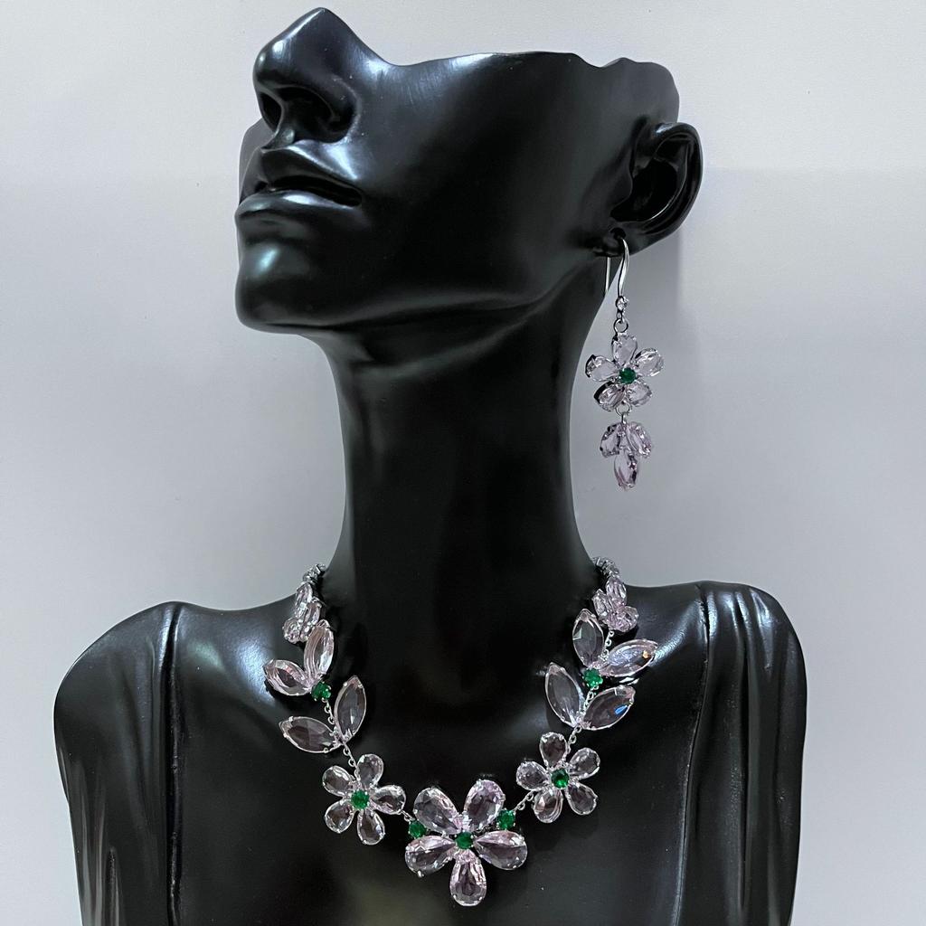 Light Luxury Zircon Flower Necklace Celebrity Style Earrings Design Set High Quality Ear Jewelry