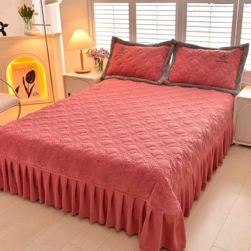 Γάλα βελούδινο κάλυμμα κρεβατιού για διατήρηση της ζεστασιάς, χειμερινό βελούδινο, απλό και χοντρό βαμβακερό καπιτονέ κάλυμμα κρεβατιού για όλες τις εποχές