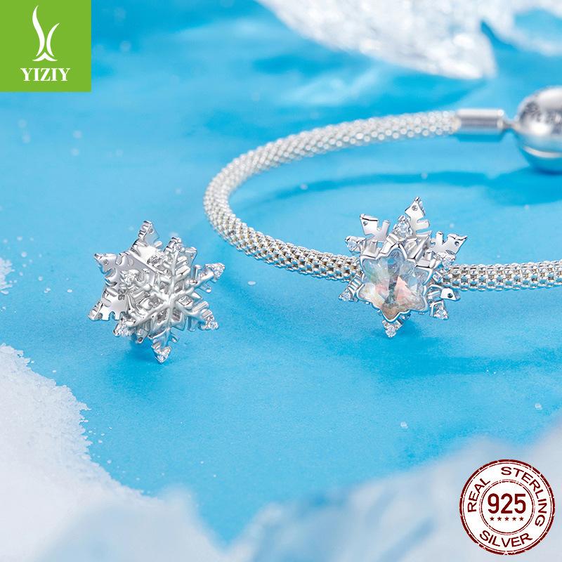 Ice Flower Beads S925 Sterling Silver Snowflake Beads Diy Bracelet Beaded Accessories Autumn And Winter Light Luxury High Sense
