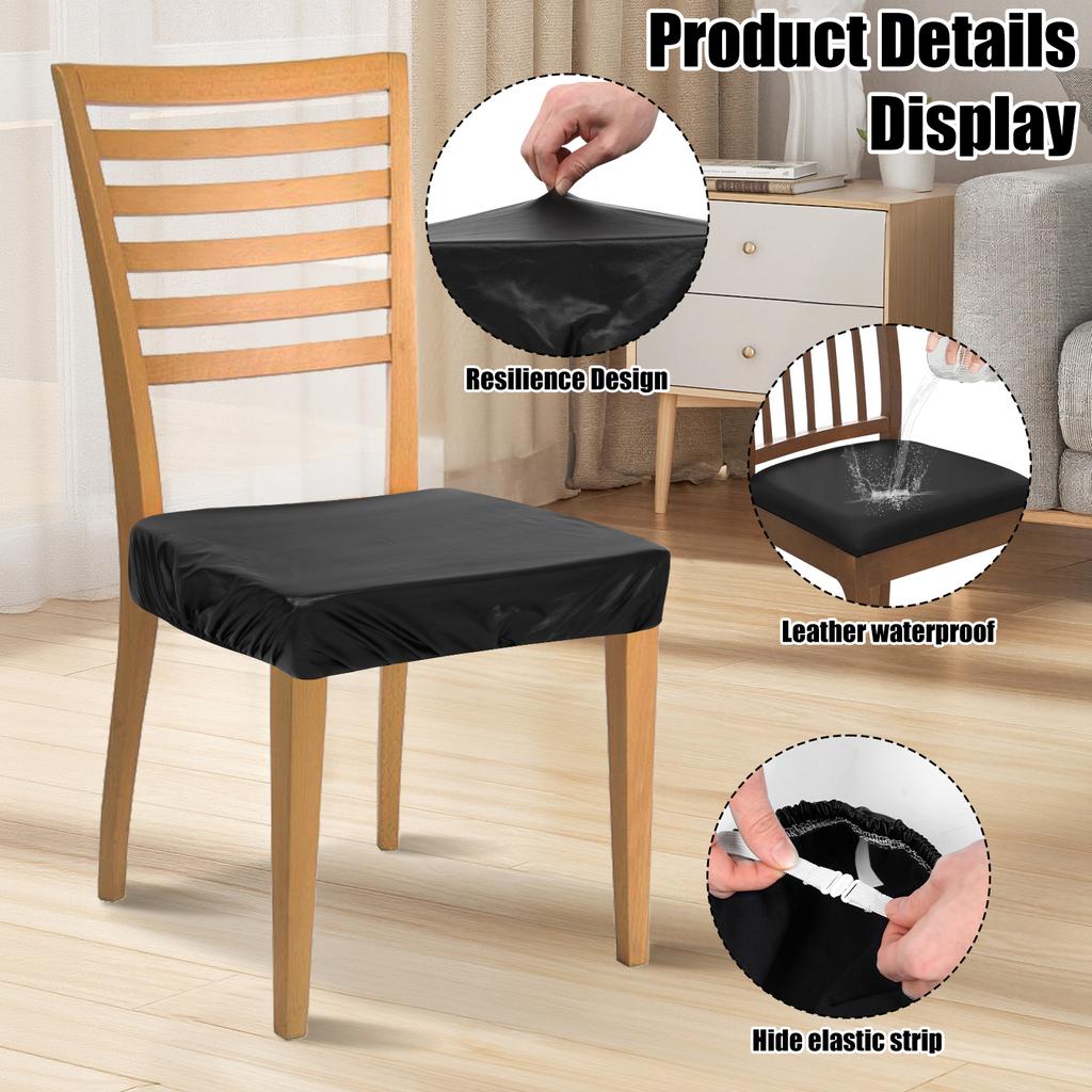 4Pcs Dining Chair Seat Cover Set Leather Waterproof Chair Cushion Cover Kitchen Chair Seat Protector Slipcover Furniture Decor