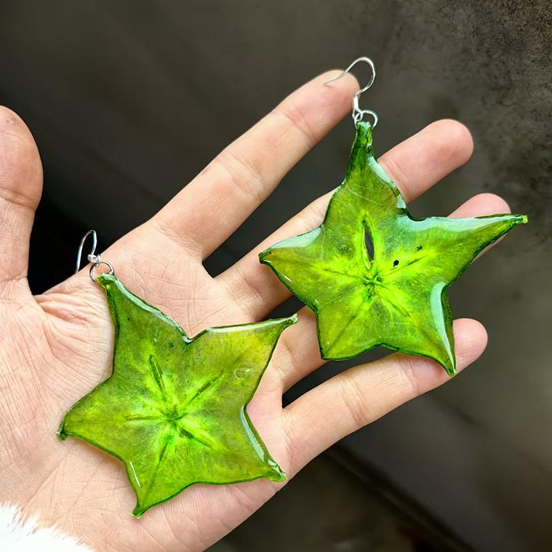Kiwi Fruit Slice Plant Earrings for Women Epoxy Resin Handmade Dangle Jewelry for Spring and Summer Parties