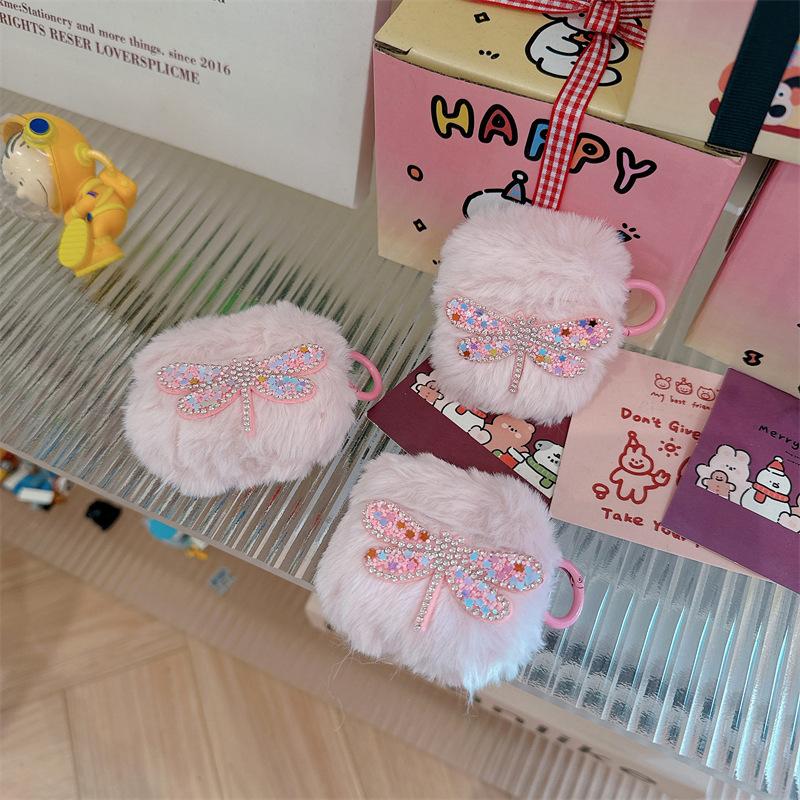 Plush Flash Diamond Dragonfly Suitable for Airpods4 Protective Case Apple Bluetooth Pro2 3rd Generation Earphone Cover Cute Girl