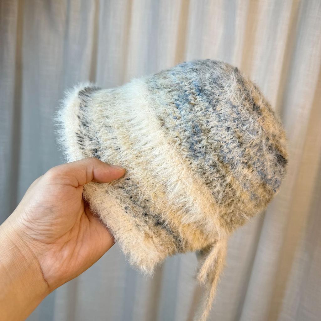Autumn and Winter Contrasting Colors After Split Bow Basin Hat Women's Knitted Hat Bucket Hat