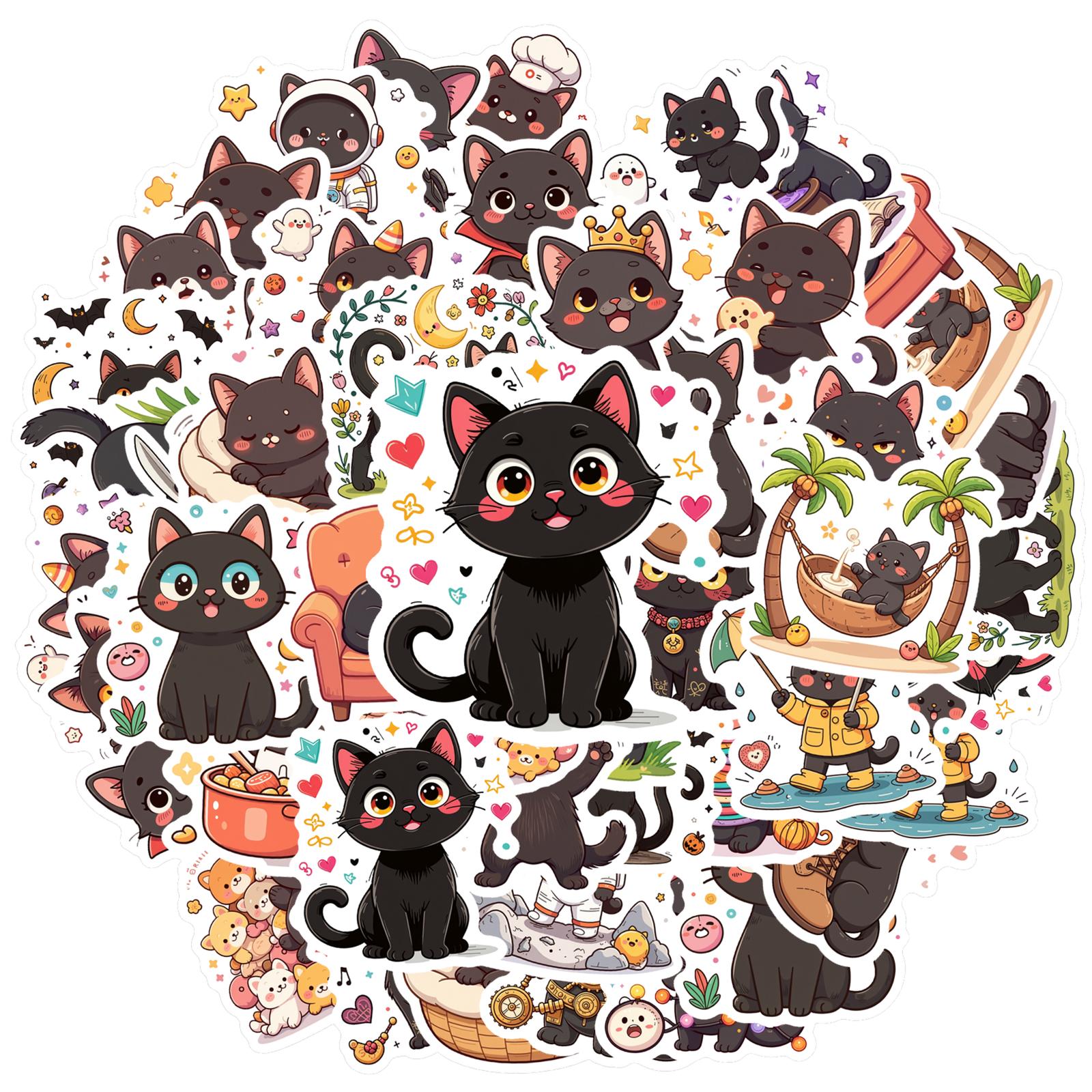 

35pcs-70pcs Cute Black Cat Stickers Cozy Cozy Autumn Sticker Pack DIY Stickers For DIY Phone Laptop Scrapbook Bike Notebook