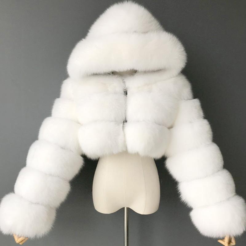 Europäisch-Amerikanischer Kurzer Kapuzenmantel aus Kunstfuchsfell für Herbst/Winter