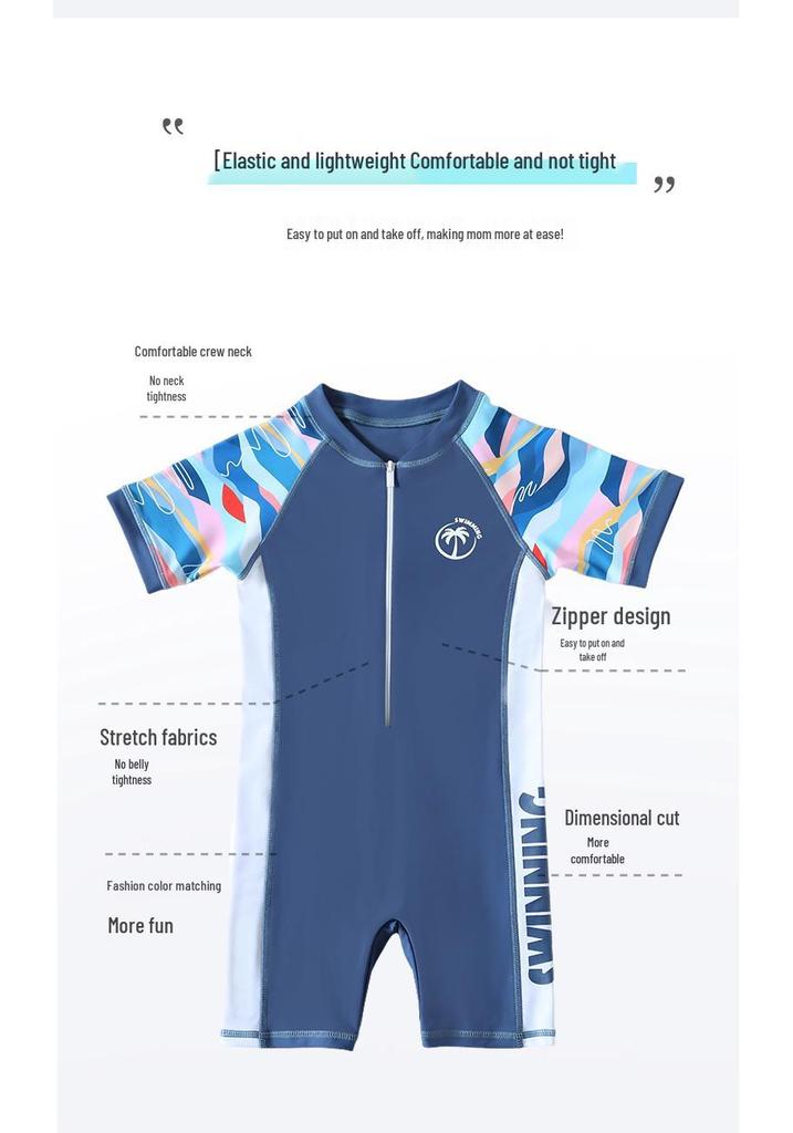 Boys' Cartoon Two-Piece Long Sleeve Swimsuit – S, M, L Sizes, Sun Protection, Quick-Dry Summer Swimwear.