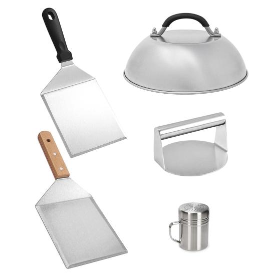 4 stk BBQ-verktøysett i rustfritt stål burgerpresse grillspatel Krydderristegrytelokkdeksel Burger smashersett for matlaging