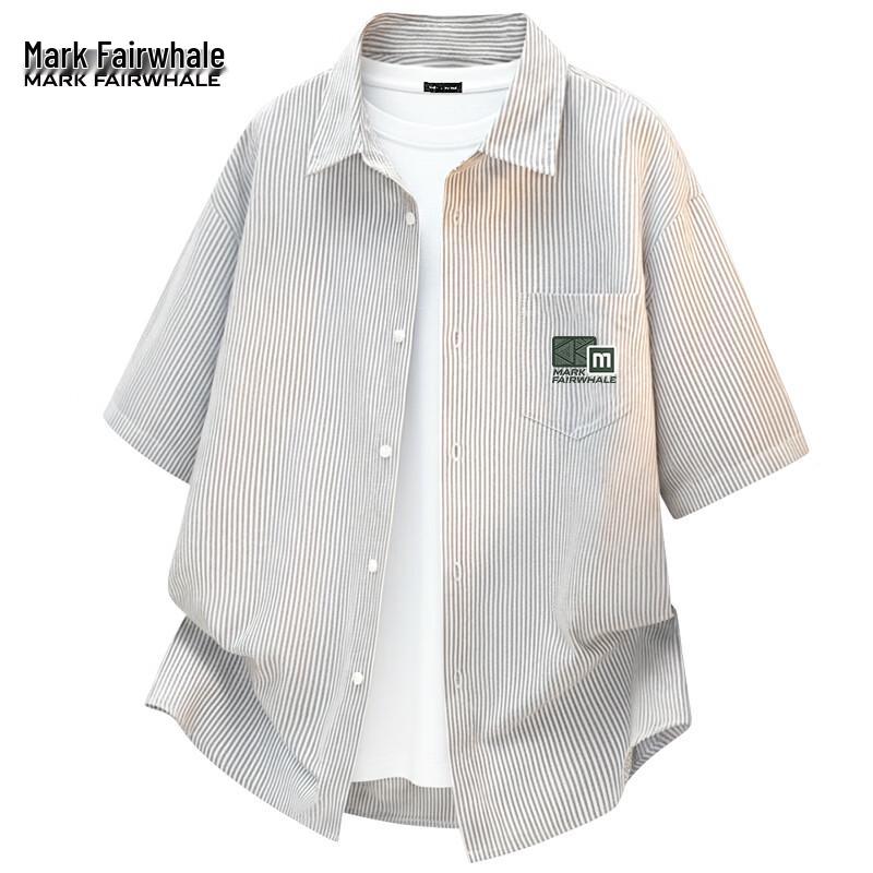 Mark Hua Fei Men s Oxford Striped Short-Sleeve Shirt L