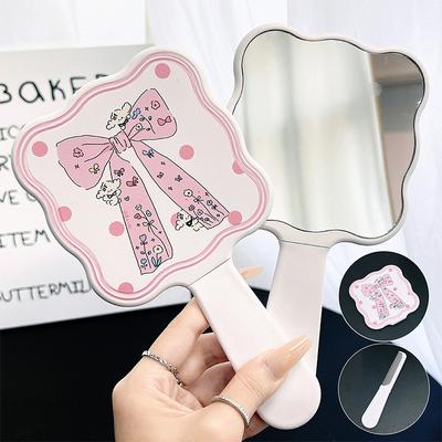 Taşınabilir Fiyonklu Sevimli Pembe Ayna Tarak El Aynası Tarak Çıkarılmış Entegre Saç Fırçası Masaj Şekillendirme Aracı Makyaj Aynası