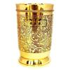 Pure Brass Glass Tumbler with Etching Art Finish, Indian HANDWORKED, (Pack of 4)