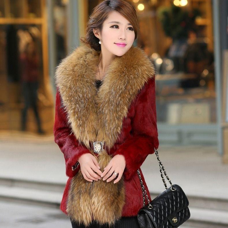 New autumn and winter imitation fur medium and long coat women's imitation fox fur collar imitation mink hair slim mother dress