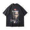 American High Street Vintage Print Oversize Small Neckline Short Sleeve T-Shirt Washed Half Sleeve Top