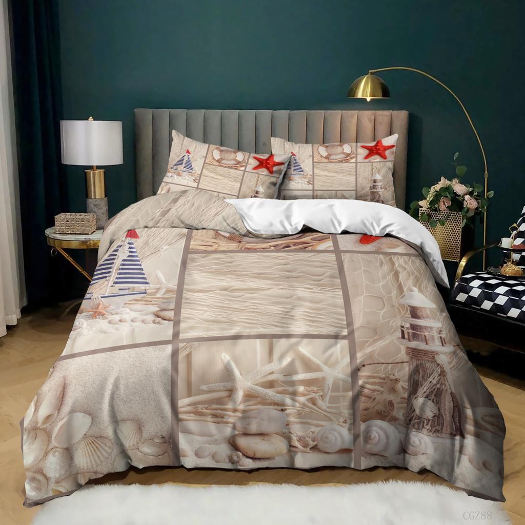 Beach Starfish Quilt Cover Three-Piece Digital Printing Pillowcase Bedding