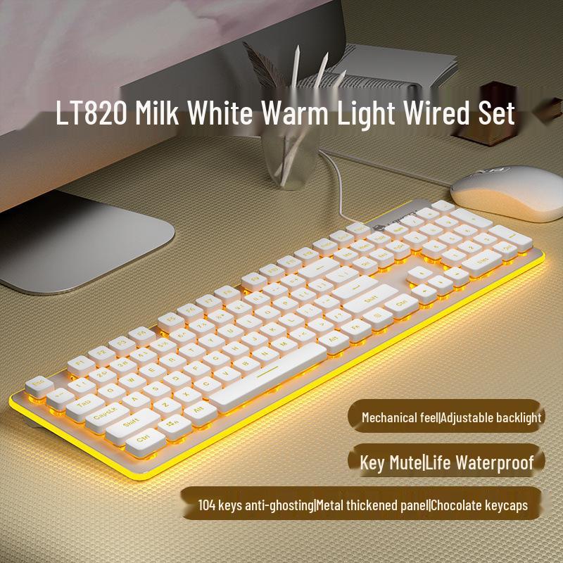 Ultra-Quiet Illuminated Mechanical Feel Wired Keyboard & Wireless Mouse Set for Office & Tablet Use