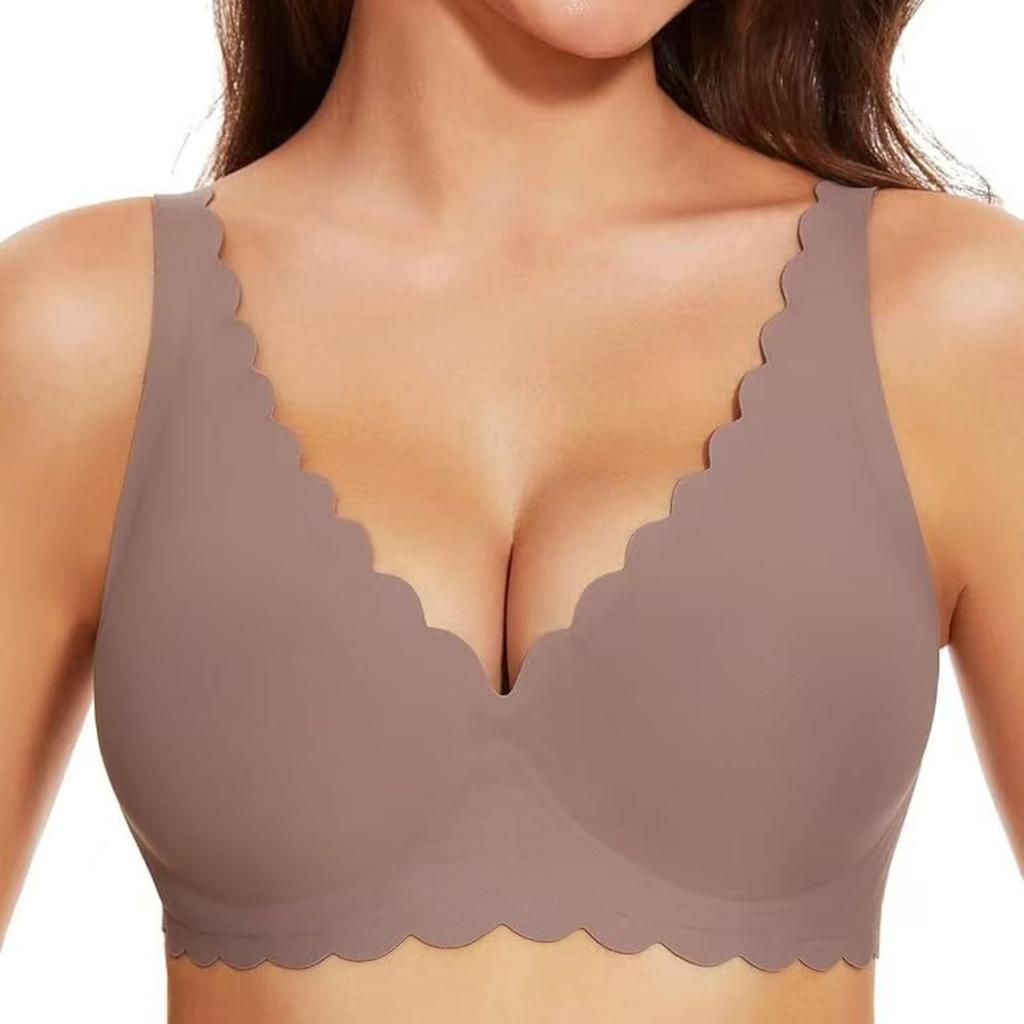European Seamless Deep V Bra for Women Gathered Side Bust Coverage Anti-Sagging Daily Comfort Intimates