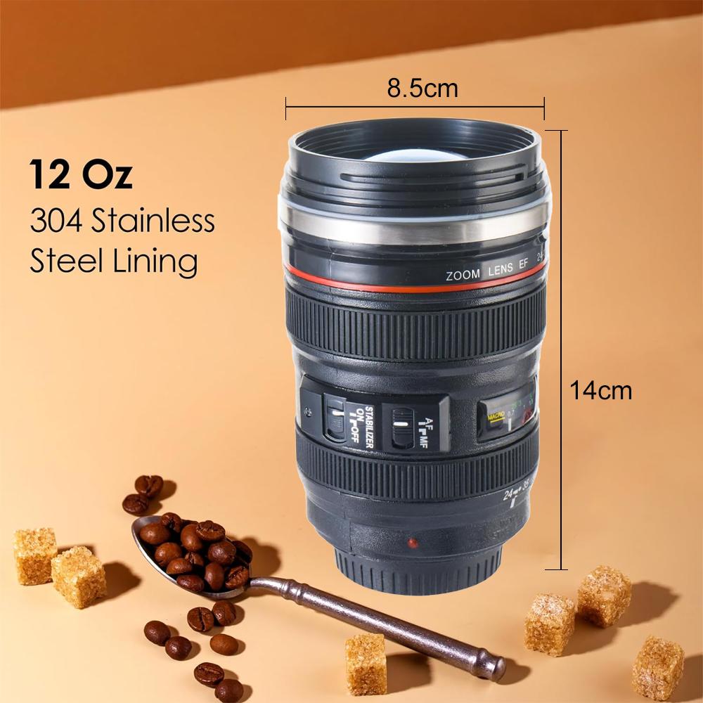 Coffee Mug Camera Len Coffee Cup Thermos Thermal Water Bottle Stainless Steel Tumbler Cup With Lid Vacuum Flask Travle Drinkware