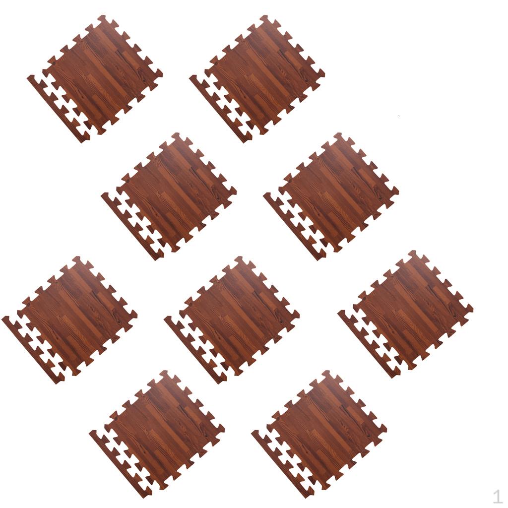 9 Pieces Kids Puzzle Mat with EVA Foam Interlocking Tiles Brown Wood Grain