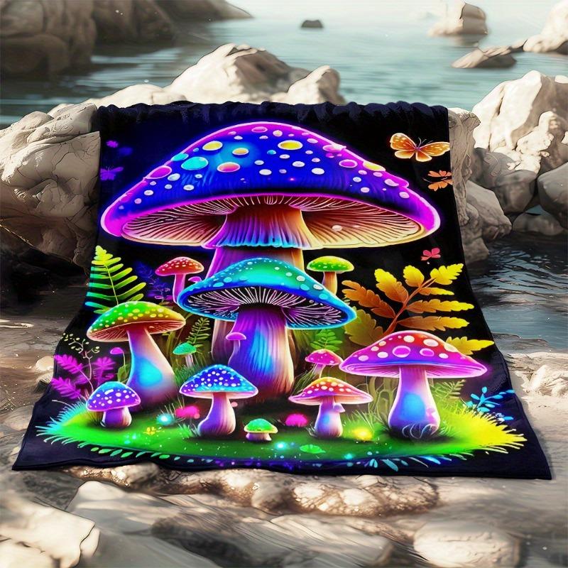 Lebendige Lila Pilz-Print Fleece-Decke Weiche Warme Flanelldecke für Sofa Bett Reisen Camping Wohnzimmer Büro Ganzjahres