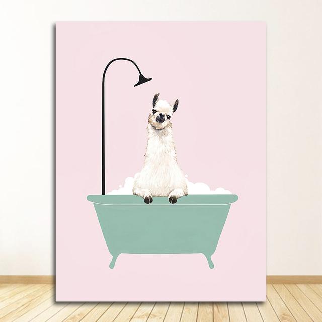Picture Nordic Baby Girl Room Decor Nursery Wall Art Canvas Minimalist Bath Animal Pink Cartoon Painting Decoration
