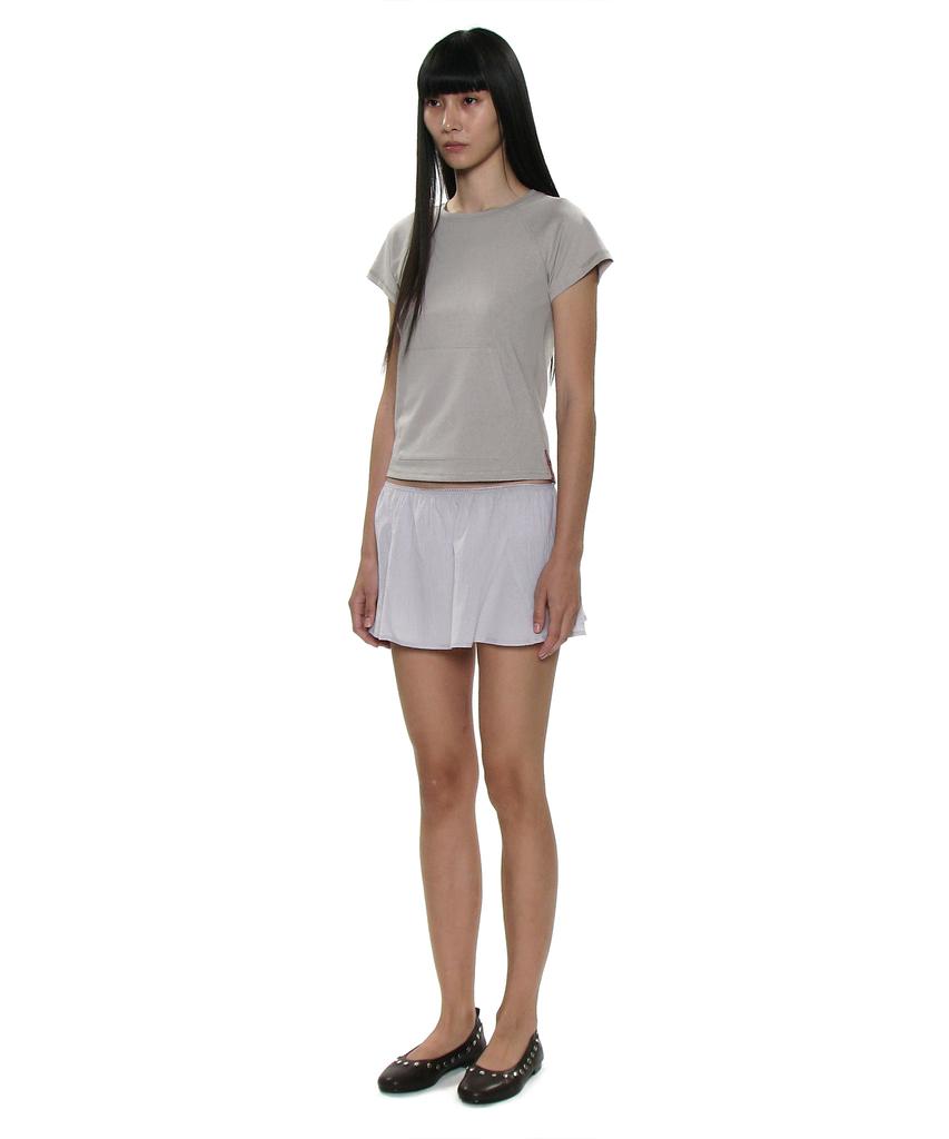 PARTIMENTO WOMEN Pwc Cotton Lace Trim Gored Mini Skirt_Light Grey