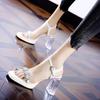 Waterproof table crystal thick heel sandals women's 2025 summer banquet with dress rhinestone word with open-toe high heels