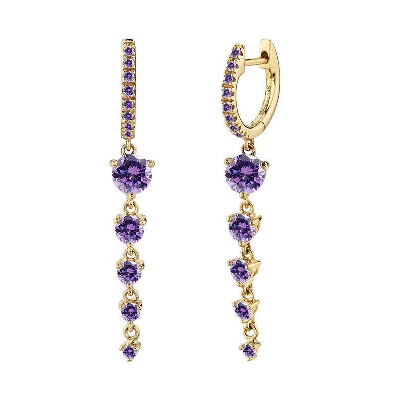Damen 925 Silber Ohrstecker Lila Zirkon Ohrringe Creolen Lila Kristall Anhänger Ohrring Mode Hochzeits Schmuck