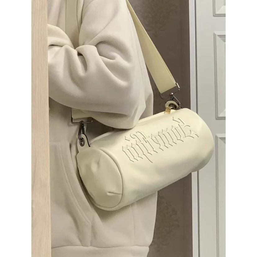 IELGY niche gothic letter sticker embroidered casual solid color messenger cylinder bag