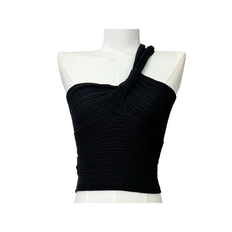 

Французский шик Белый женский приталенный летний топ без рукавов на одно плечо One Size чёрный