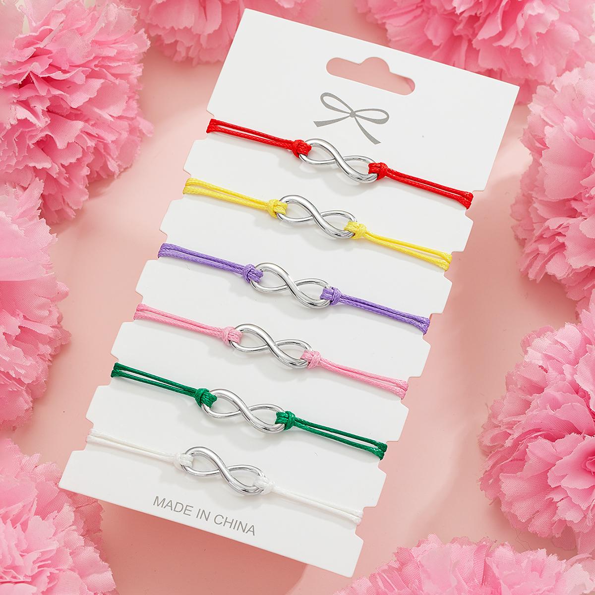 

6-piece set of colorful wax thread woven octagonal bracelet, multiple stacked card set, Mother s Day gift jewelry
