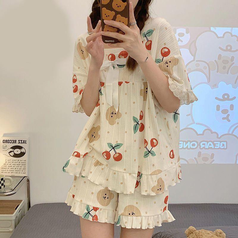 

Женская пижама с милыми мультяшными животными и подушечками на груди, топ с короткими рукавами, шорты, пижамы M