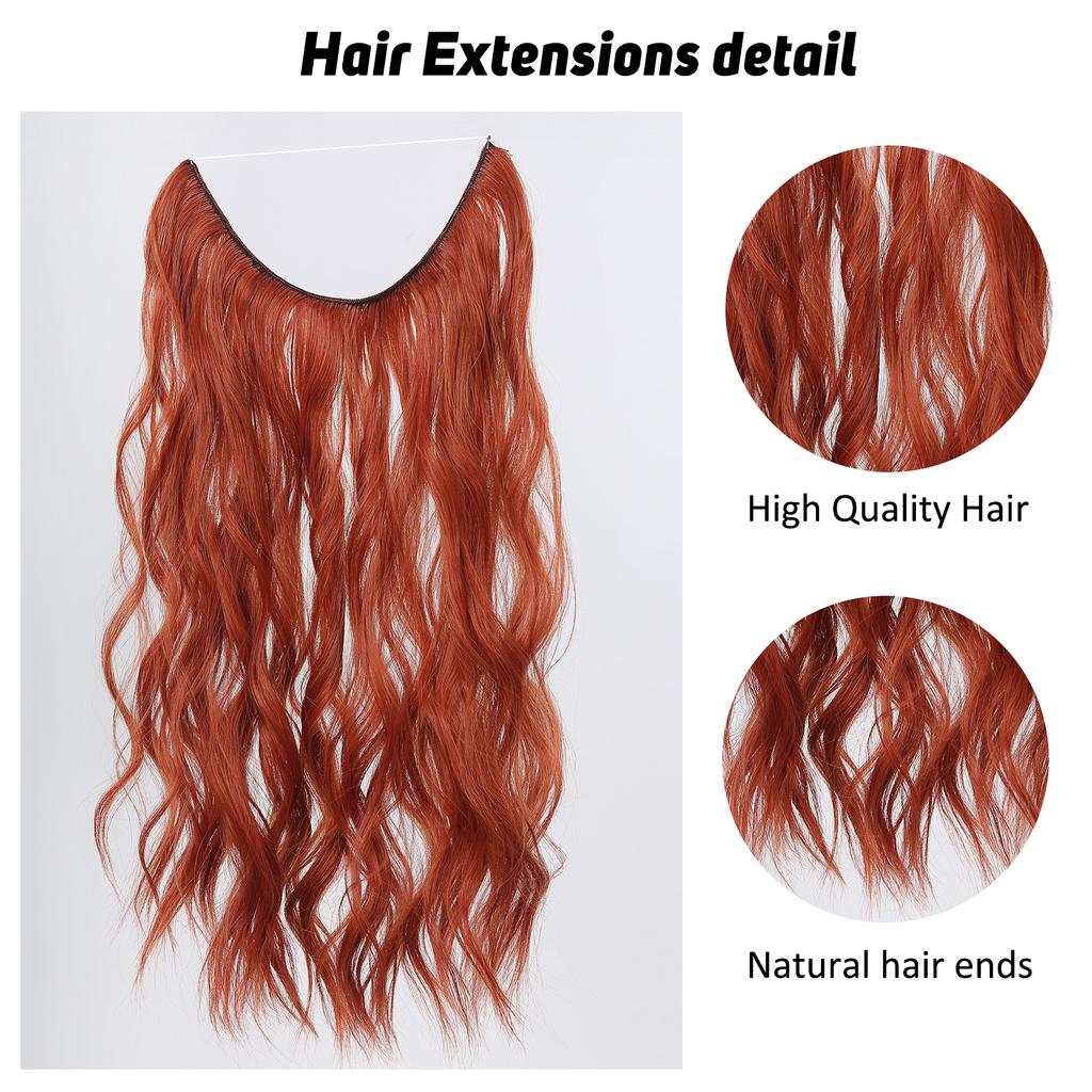 Weinrote synthetische Haarteile ohne Clip, unsichtbare Haarverlängerungen mit Draht für Frauen, lang, gewellt, Fischlinien-Haarteil, Cosplay, täglicher Gebrauch