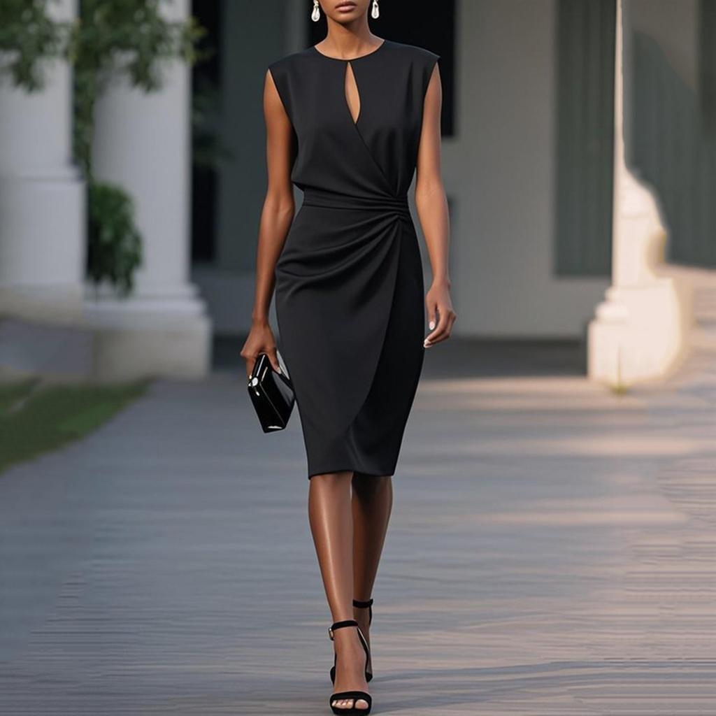 Damenmode Vintage Kreuzknoten Rundhals Schnürung Figurbetontes Kleid