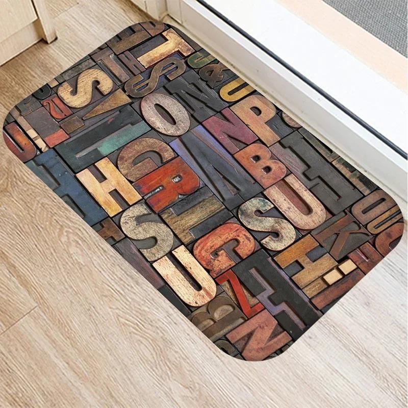 1Pcs Wood Stone Pattern Kitchen Entrance Door Mat Coral Velvet Carpet Doormat Indoor Outdoor Floor Mats Anti-Slip Rug