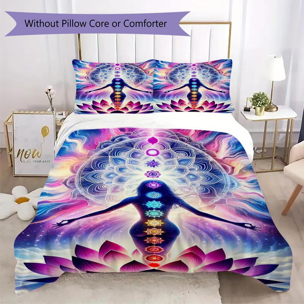 1PC Chakras Theme Bedding Quilt Set Quilt Cover Pillowcase Home Decoration Birthday Gift (1 * Duvet Cover + 2 * Pillowcase, Without core)A12
