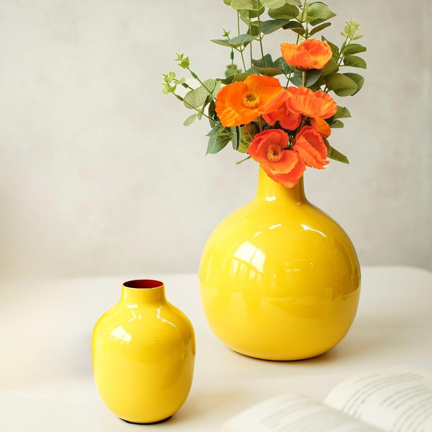 

Металлическая ваза для цветов для домашнего декора | Предмет декора для гостиной, офиса | Настольный декоративный цветочный горшок для подарка | (Упаковка из 2 штук, жёлтый