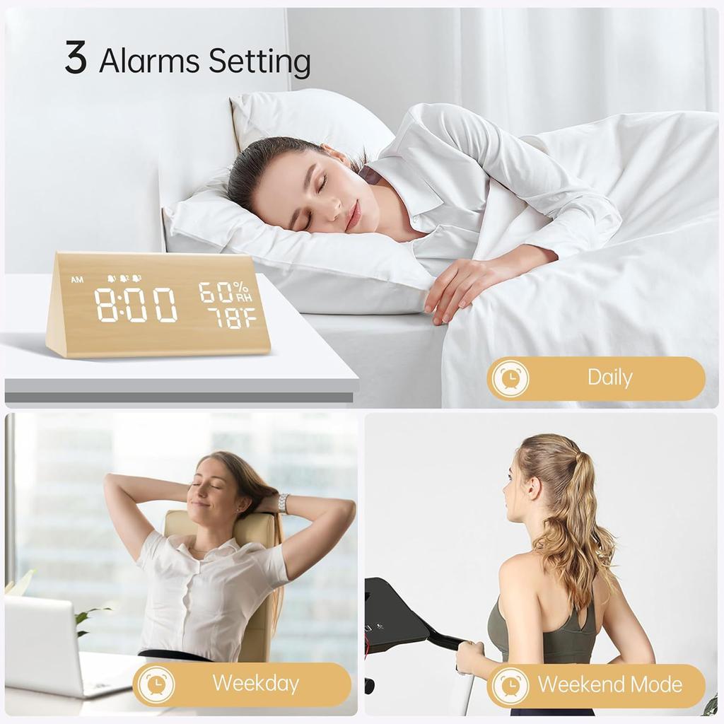 Electronic Alarm Clock LED Digital Clock Bedside Small Alarm Clock Voice-controlled Luminous Electronic Clock Wooden Clock